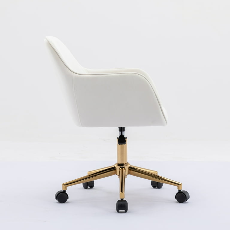 Free Shipping PORKISS Modern Velvet Office Chair with Wheels and Gold Metal Legs Height Adjustable 360 Swivel Ivory White Walmart