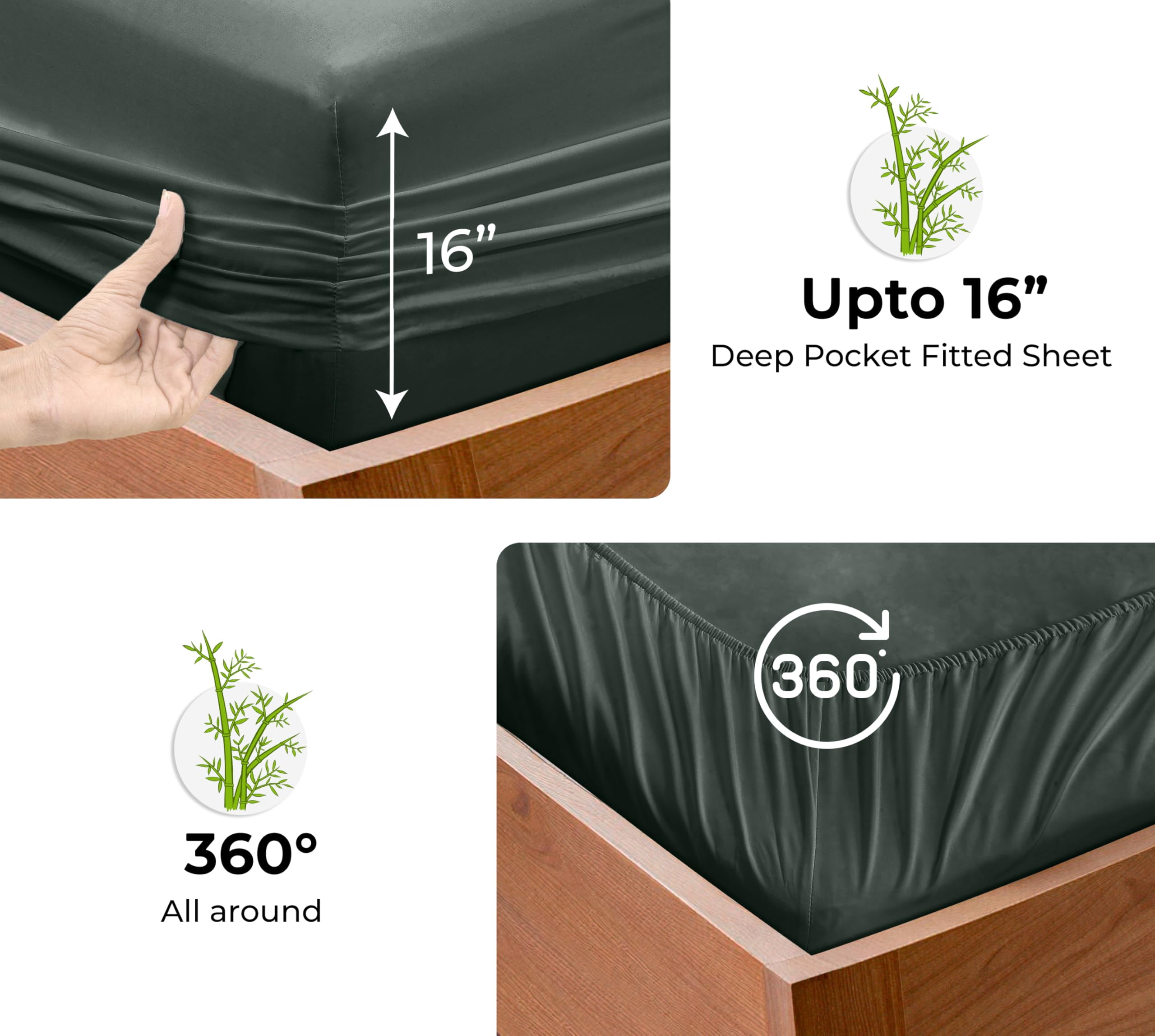 Royale Linens Bamboo Fitted Sheet Twin Only - Cooling Twin Size Fitted Sheets For Bed - Deep Pocket Up to 16" - Organic Viscose Derived from Bamboo - Breathable Bottom Sheet (39x75 Inch, Grey)