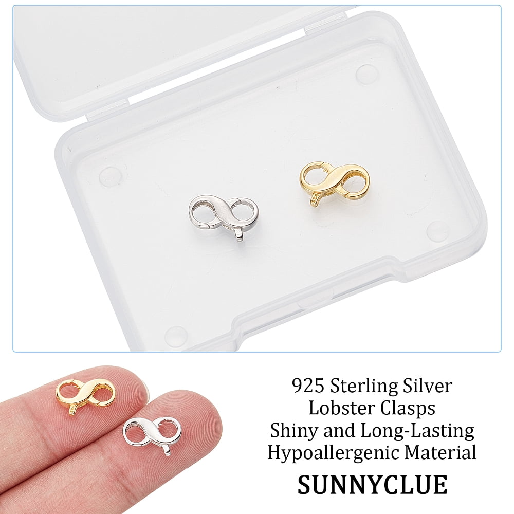 2Pcs 2 Colors 925 Sterling Silver Double Opening Lobster Claw Clasps Number 8 Shape Platinum Golden 13x8.5x3mm Hole: 4mm 1pc/color