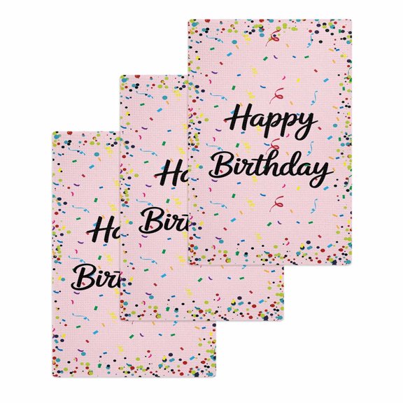 Happy Birthday Kitchen Dish Towels for Drying Dishes Set of 3, Pink Modern Abstract Art Waffle Weave Microfiber Hand Tea Bathroom Towels Quick Dry & Absorbent Towel 15.7x23.6