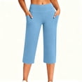 thumbnail image 2 of LEAVINGSUO Capris Pants for Women With Elastic Waist Women's Casual High-Waisted Pocket Cropped Pants Blue XL, 2 of 7