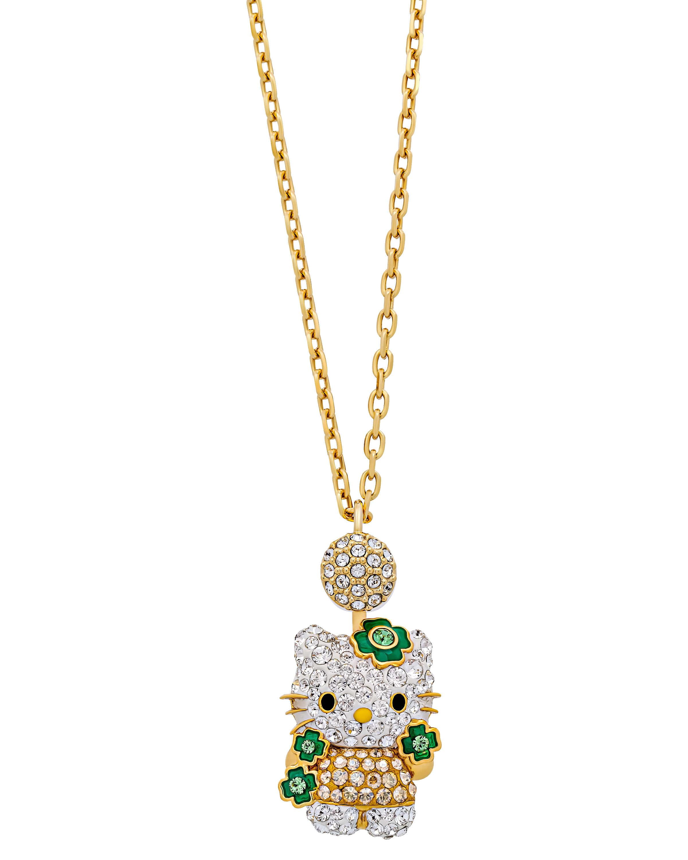 Swarovski Swarovski Hello Kitty Clover 23k GoldPlated Clear Green Crystal Pendant Necklace