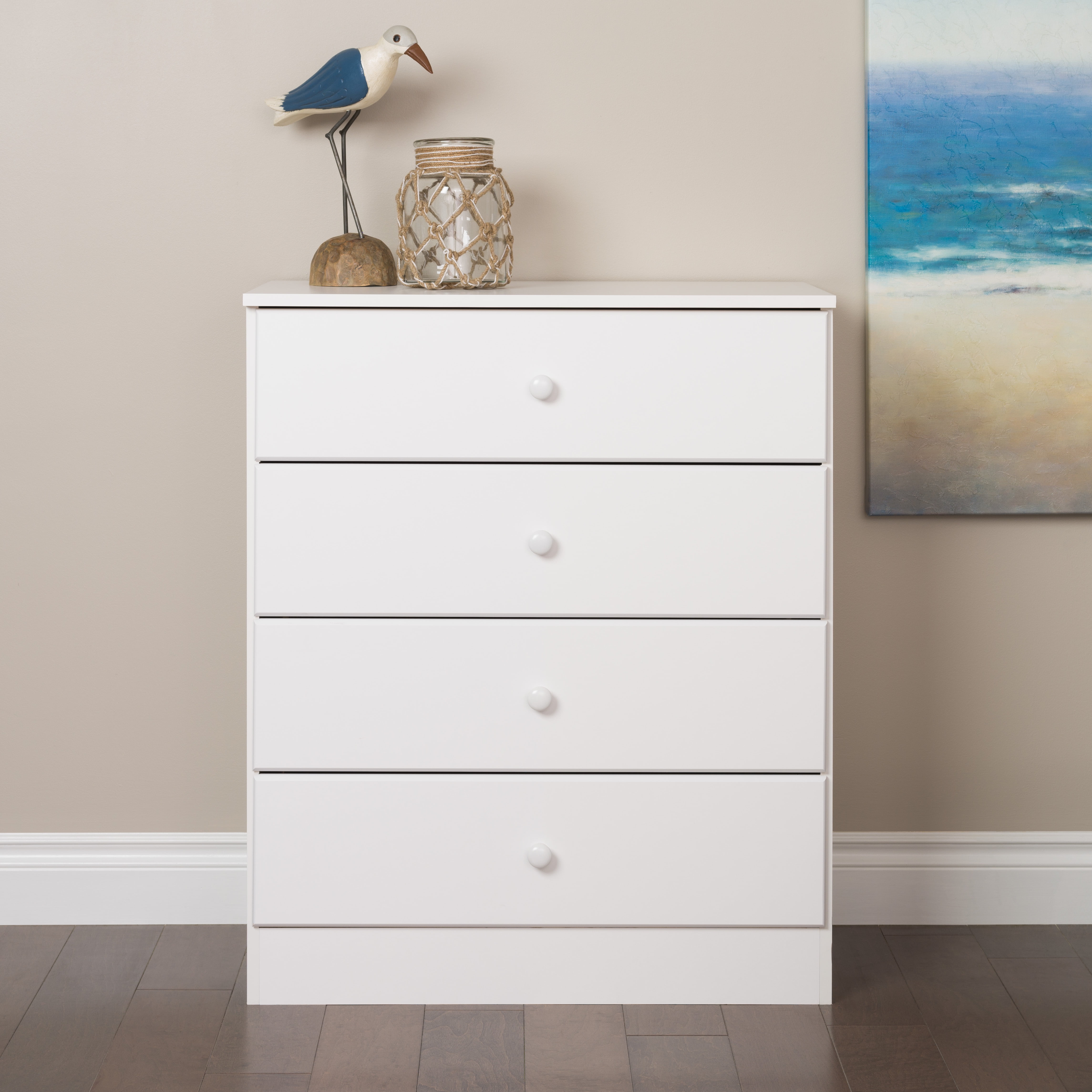 Prepac Astrid Modern 4Drawer Vertical Dresser, White