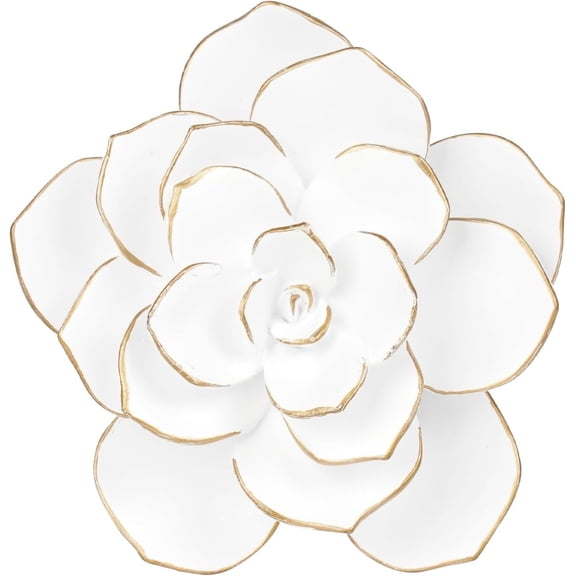 Flower 3D White Succulent Wall Decor - Resin Home Accents Indoor or Outdoor Art Wall Sculptures Hanging Flowers for Bathroom Living Room Bedroom Gifts 5.5 X 2.25 X 5.75 Inch