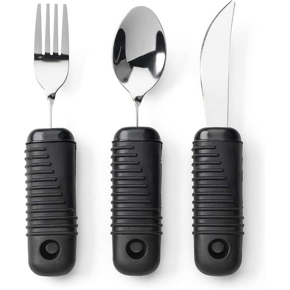 Mars Wellness Weighted Utensils Set - 3-Piece Heavy Duty, Stainless Steel Fork, Knife, and Spoon Adaptive Utensils Enhanced Stability While Eating for Elderly, Hand Tremors and Parkinson's Patients
