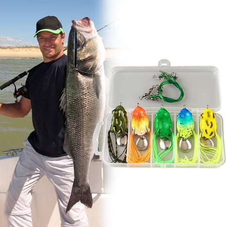 Hersfrd 5Pcs Frog Soft Fishing Lures with Double Hooks Topwater Ray Frog Bait Frog Spoon Fishing Baits for Saltwater Freshwater
