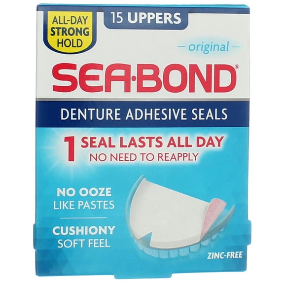 SEA-BOND Denture Adhesive Seals Uppers Original, 15 ea (Pack of 2)