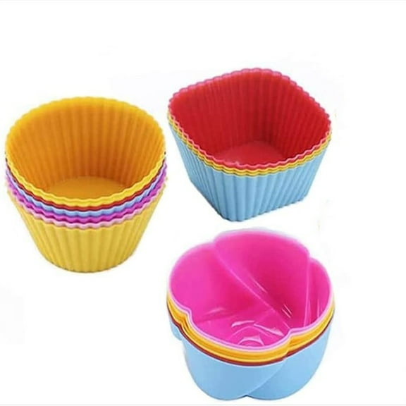 Silicone Baking Cups Cupcake Liners -Casewin 18Pcs Reusable Silicone Molds Including Round, Rectanguar, Square, Flower BPA Free Food Grade Silicone, Multicolor