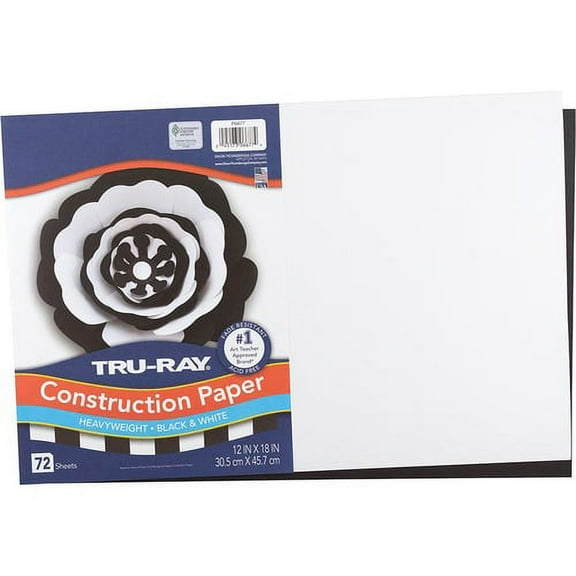 Tru-Ray Tru-Ray Construction Paper - Art Project, Craft Project - 12"Width x 18"Length - 72 Sheet - Black, White - Sulphite, Fiber, Paper | Bundle of 10 Packs