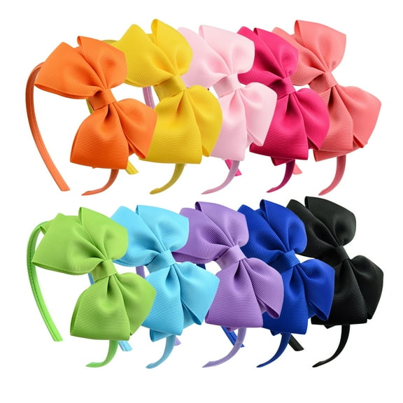 CuteStreet 10 Pack Hair Bows Headband for Girls with Fashion Ribbon Bow Headband Grosgrain Bow Headband