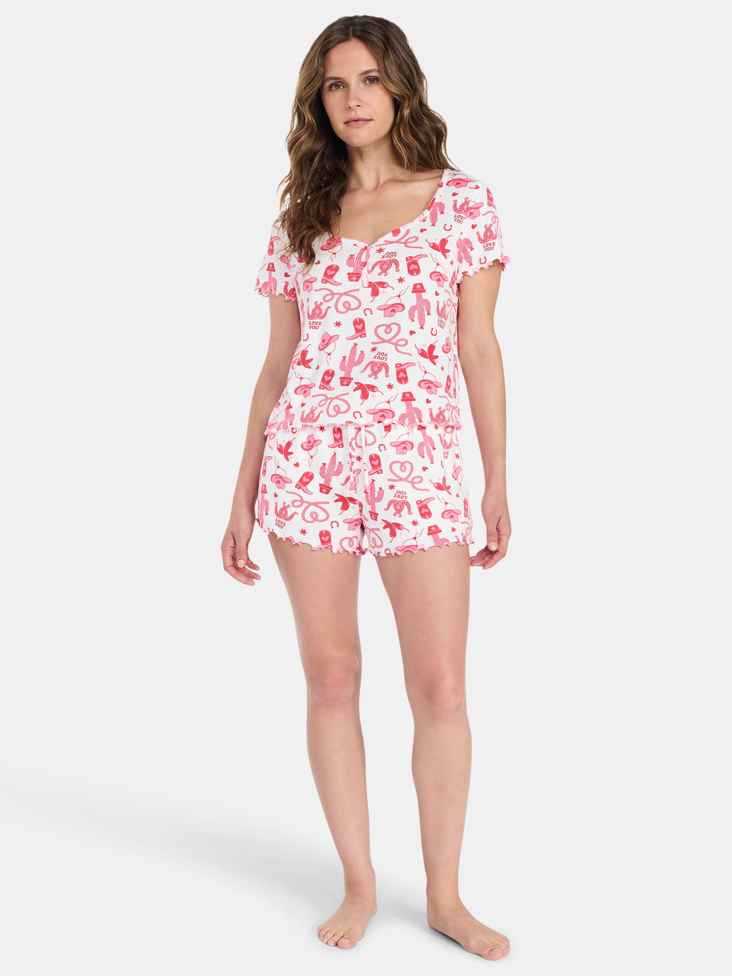 Valentine's Day Women's Knit Henley Top and Shorts Pajama Set from Way to Celebrate, 2-Piece, Sizes XS-3X
