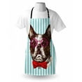 thumbnail image 3 of German Apron Pop Art Hand Drawn Bulldog Sketch on Striped Background Funny Animal with Glasses, Unisex Kitchen Bib Apron with Adjustable Neck for Cooking Baking Gardening, Multicolor, by Ambesonne, 3 of 3