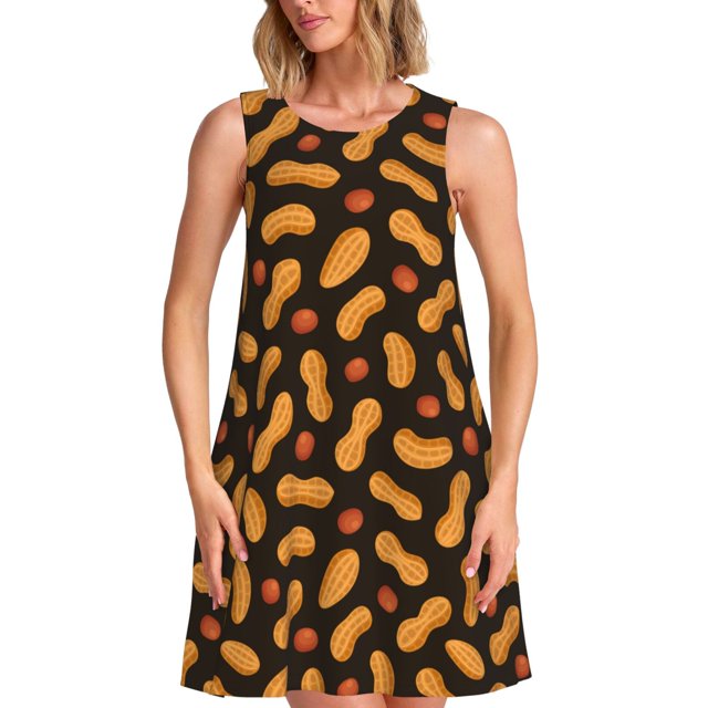 Easygdp Peanuts5 para Vestido Transpirable de Mujer, Vestido Suelto de Manga Corta con Pliegues y Bolsillos para el Verano