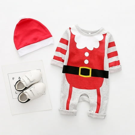 

CHGBMOK Christmas Deals Newborn Infant Baby Boys Girls Christmas Santa Claus Romper Jumpsuit Sets +Hat Clearance