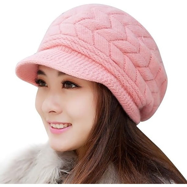 Rosa Mujeres Niñas Lindo Otoño Invierno Acogedor Orejeras De Piel De Punto Lana Gorro De Esquí Boina Newsboy Beanie Hat