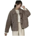thumbnail image 2 of Tejiojio Clearance Rollbacks Women's Winter Fashion Lmitation Lamb Wool Short Loose Plush Tops Coat, 2 of 8