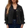 thumbnail image 2 of Women Fall Winter Long Sleeve Jacket Female Turn Down Collar Shirt Jacket Button Down Loose Jacket With Pockets, 2 of 8