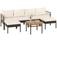 thumbnail image 1 of 7 Piece Patio Furniture Set, PE Rattan Outdoor Conversation Set with Sectional Sofa, Acacia Wood Tabletop, Cushions and Pillows for Backyard, Porch, Balcony, Deck, 1 of 8