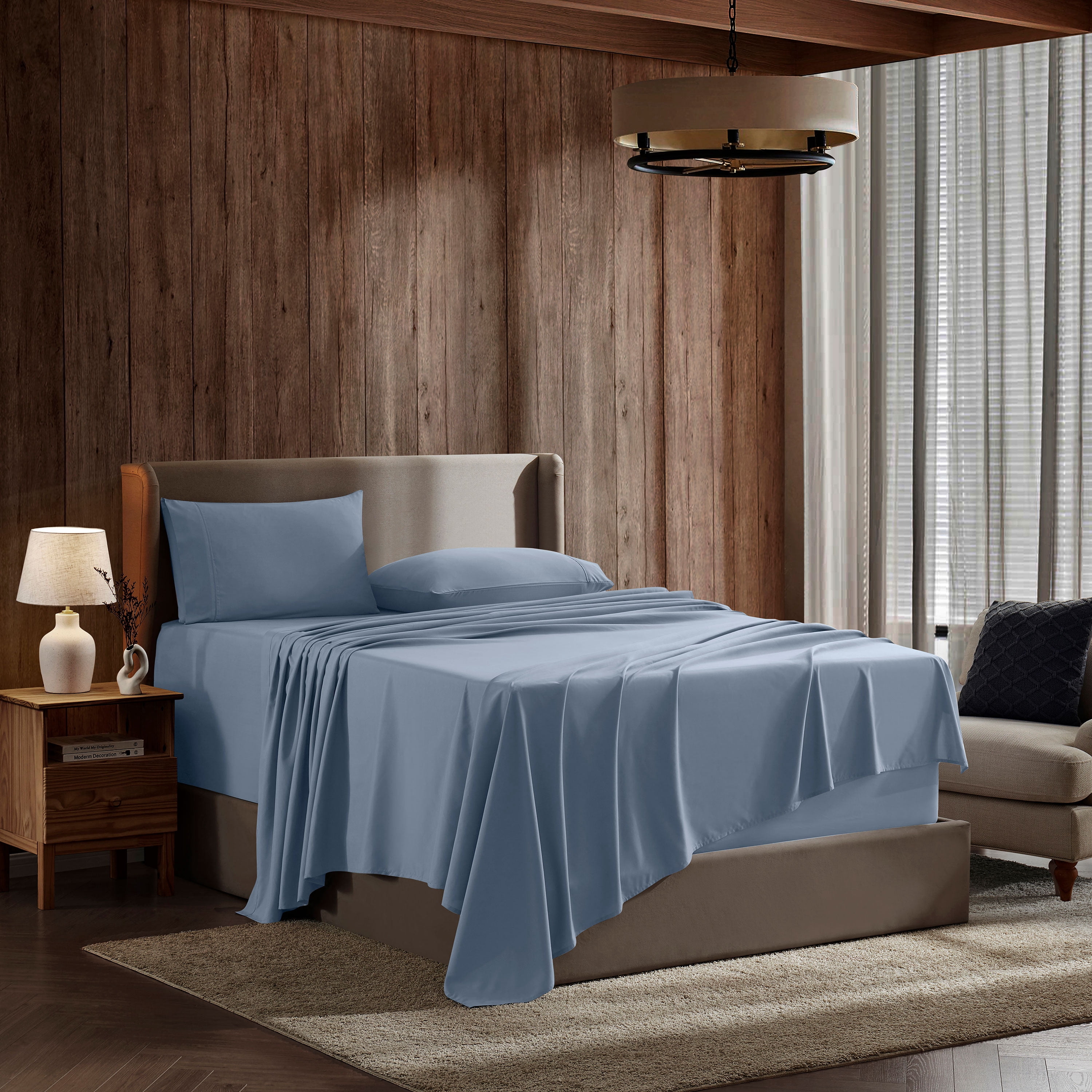 LammaLoe Extra Deep Pocket Queen Sheets Set, 4 Piece, Fits 18"-24" Mattress, Breathable & Extra Soft Bed Sheets, Stone Blue