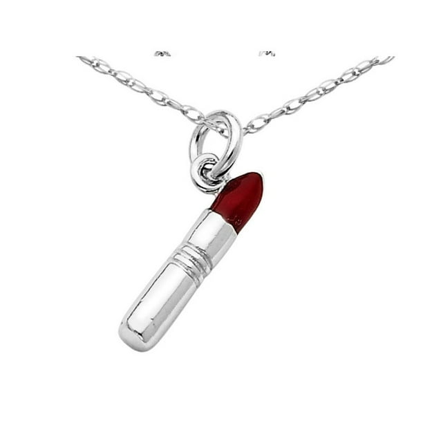 Collier de pendentif à lèvres rouge émaillé rouge en argent sterling avec chaîne