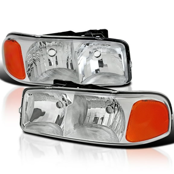 Spec-D Tuning Chrome Headlights Compatible with 1999-2007 GMC Sierra, Left   Right Pair Headlamp Assembly