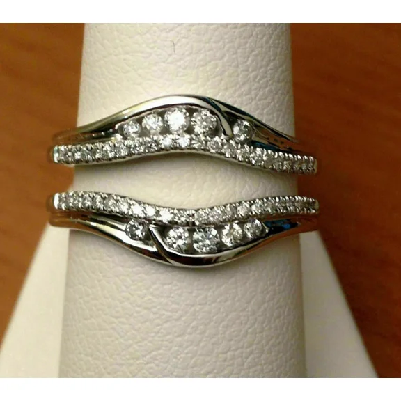 14K White Gold Plated 2Ct Round Cut Simulated Diamond Women's Wrap Engagement Enhancer Wedding Ring Gift 925 Silver