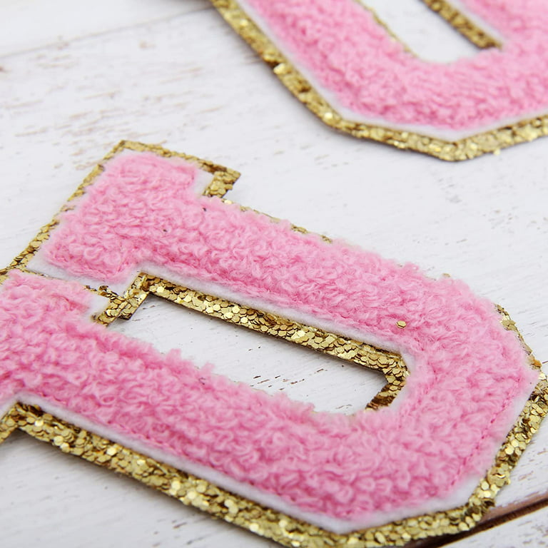 3 Pack Chenille Iron On Glitter Varsity Letter M Patches - Pink