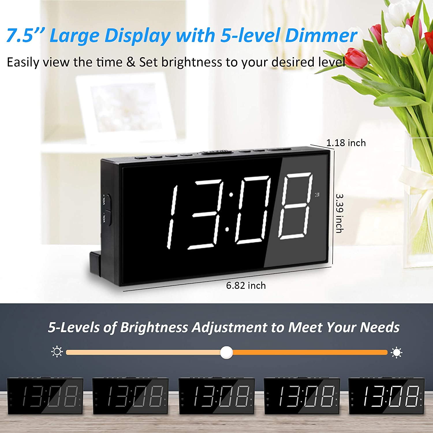 Loud Digital Alarm Clock w/ Super Bed  Vibrating Shaker for Sleepers Heavy Deaf 