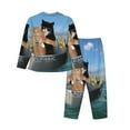 thumbnail image 2 of Disketp Pajamas Set Long Sleeve Sleepwear Womens Button Down Nightwear Pj Sets-Two Brave Cats, 2 of 9