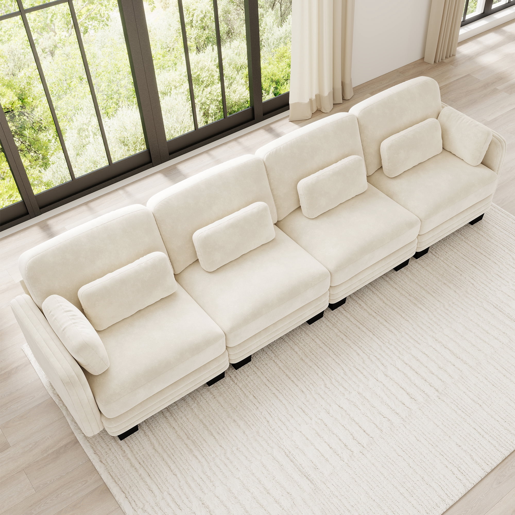 130" Tufted Modern Modular Sectional 4 Seater Sofa Couch with 6 Pillows
