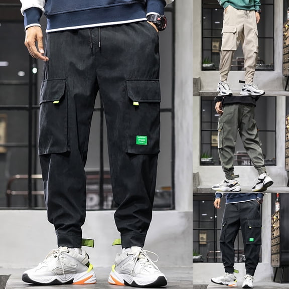 UVEASISHA Men Casual Cargo Pants,Mens Drawstring Hiking Pants Workout Tactical Joggers Sweatpants Tapered Outdoor Jogging Pants with Multi Pockets Today Sales