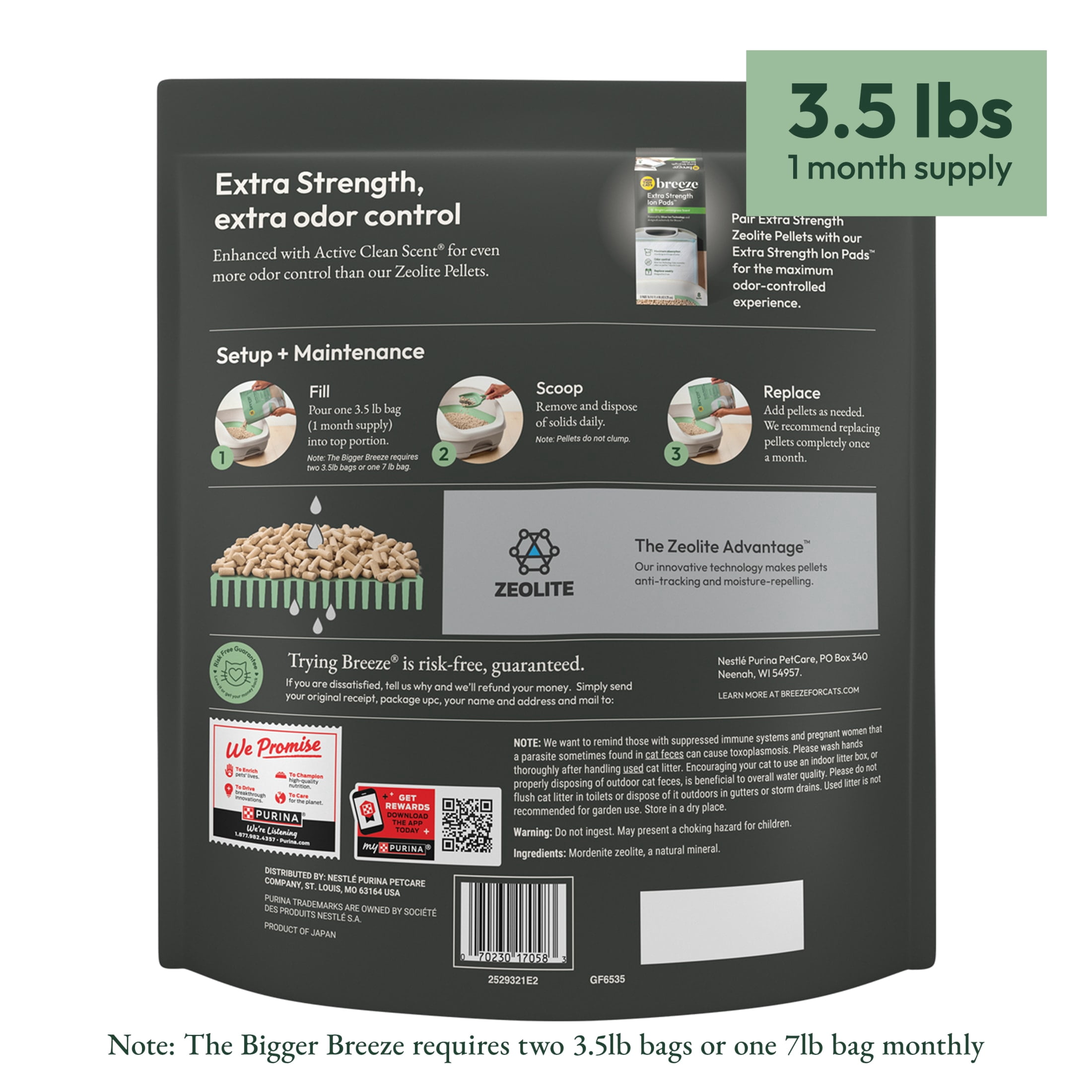 Purina Tidy Cats Breeze Zeolite Pellet Cat Litter Refill, Active Clean Scent, 3.5 lb Pouch