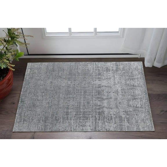 HomeRoots 566890 2 x 3 ft. Abstract Hand Woven Worn Faded Rectangle Area Rug, Gray & Silver