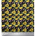 thumbnail image 1 of Soimoi Black Rayon Crepe Fabric Leaves & Sunflower Floral Print Fabric by the Yard 46 Inch Wide, 1 of 3