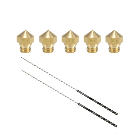 Kweiny MK10 Nozzle for 3D Printer Makerbot Parts and Extruder Cleaning Tools Kit M7 Thread 0.4mm Brass Nozzle 5 Pieces and 2PCS Drill Bit