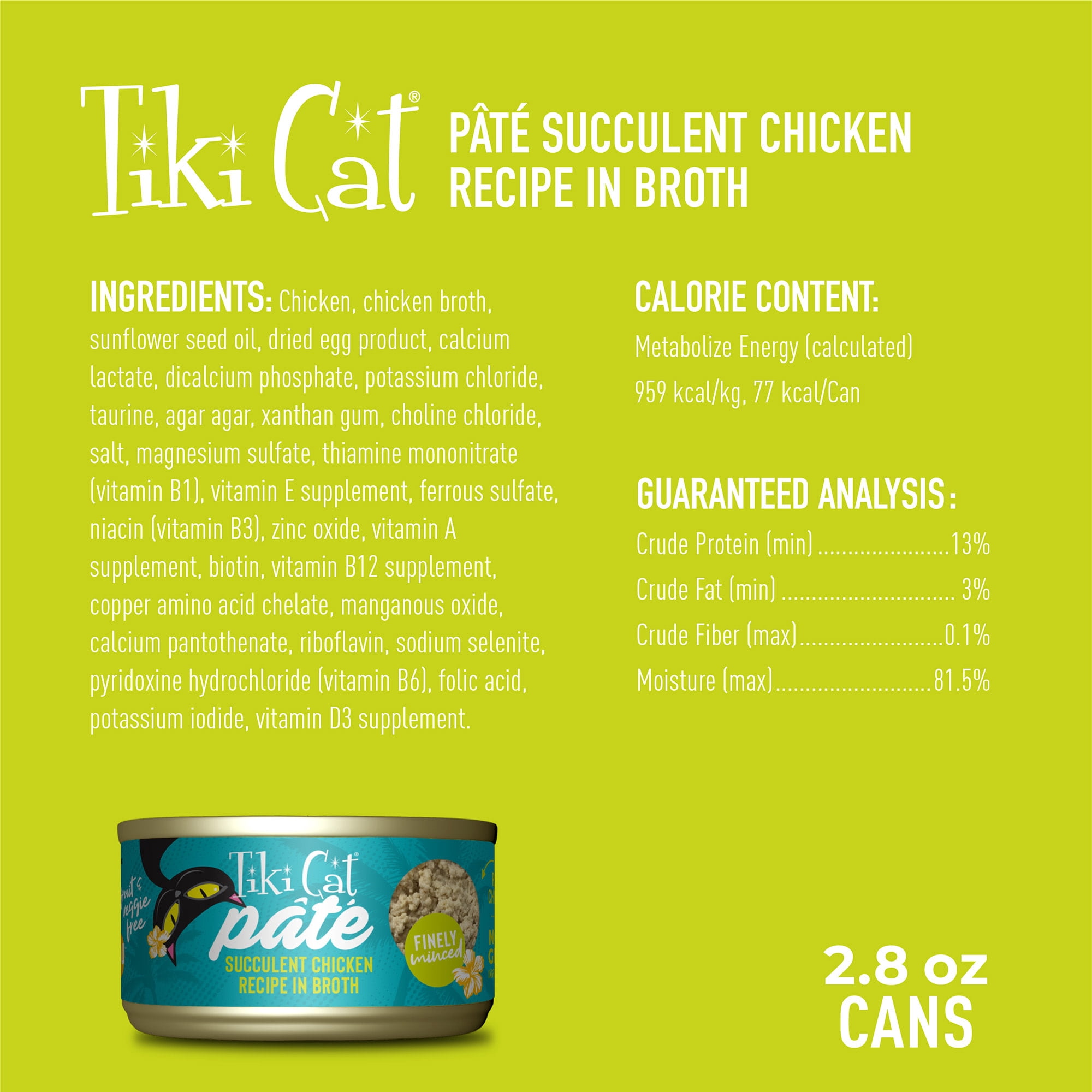 Tiki Cat Luau Pate Wet Cat Food, Chicken, 2.8 oz. Can