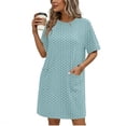 thumbnail image 2 of Ecqkame Nightgowns for Women Short Sleeve Crew Neck Solid Color Night Dress Breathable Soft Comfortable Nightshirt with Pockets Sky Blue S, 2 of 6