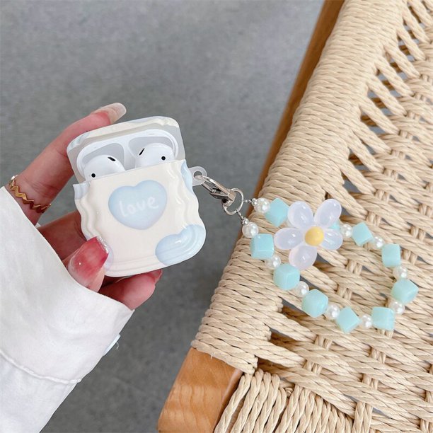 Wave Heart Pattern Silicona Airpods Pro Case Caja de carga de auriculares Apple con cadena de perlas 3 y 2 zhangyuxiang LED