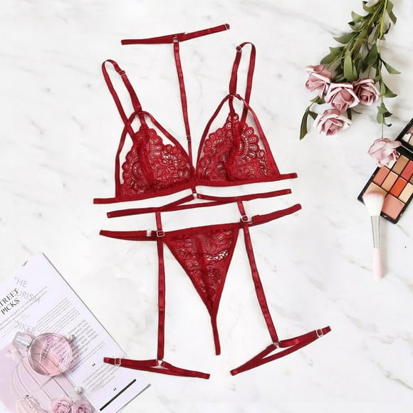 Kelon Intimates Clearance Women's Nylon Underwear Fashion Women Plus Size V-Neck Bra +Thong +Garter Lingerie Set Underwear S-2XL