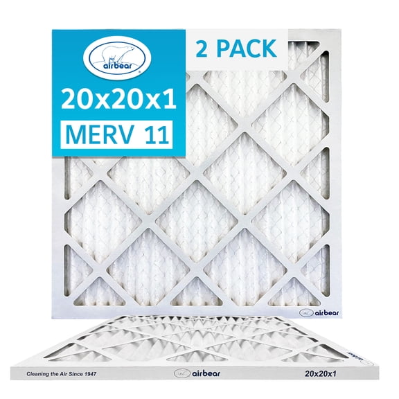 20x20x1 Air Filter MERV 11 (2-Pack) TRION Air Bear Pleated HVAC Air Filters Replacement (Actual Size 19.5 x 19.5 x .75)