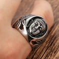 thumbnail image 5 of PAMTIER Unisex Stainless Steel Vintage Domineering Tibetan Buddhist Red Gemstone Sakyamuni Buddha Head Biker Ring Hip Hop Style Silver Size 8, 5 of 6