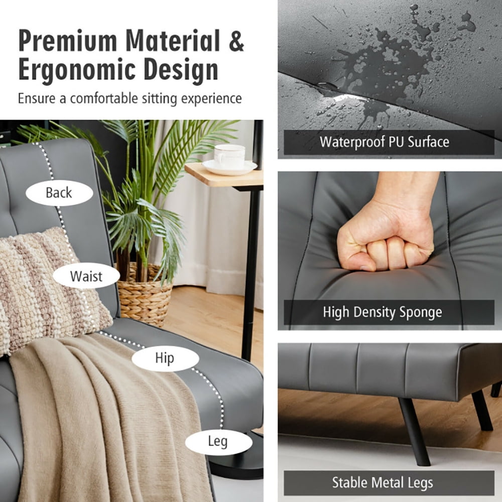 Finihen Folding PU Leather Sofa Couch, Futon Sofa Bed, PU Leather Convertible Folding Couch Sleeper Lounge, for Living Room, Bedroom, Gray Finihen Folding PU Leather Sofa Couch, Futon Sofa Bed, PU Leather Convertible Folding Couch Sleeper Lounge, for Living Room, Bedroom, Gray