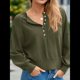 thumbnail image 5 of Suéter de Cuello Redondo con Botones para Mujer, Camisetas Henley de Larga de Otoño, Tops de Punto Holgados A Verde L, 5 of 8