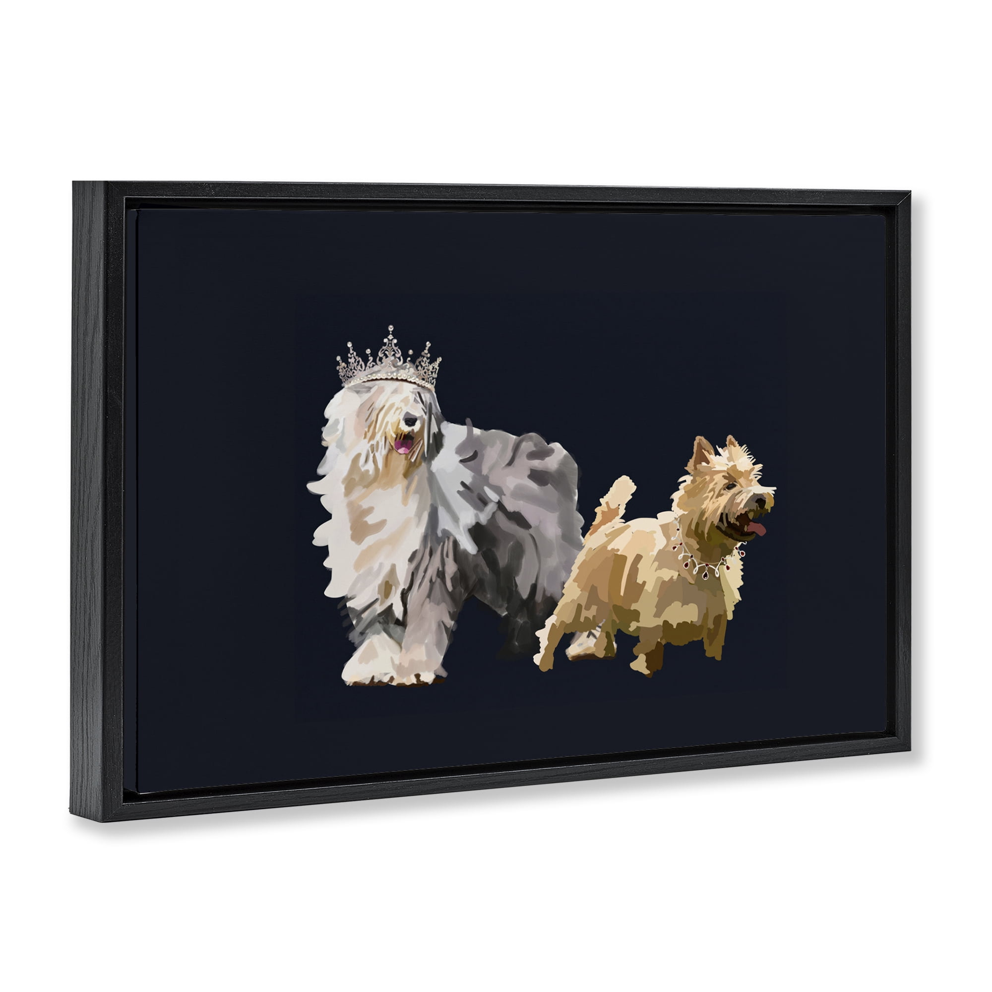 Stupell Industries Dog Duo with Crowns Animals & Insects Painting Black Floater Framed Canvas Art Print Wall Art, 25 x 17