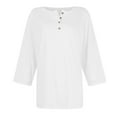 thumbnail image 4 of Krdevn Women's Casual Short Sleeve Button Down Round Neck Solid Color T Shirt Blouse Top for Daily Wear Spring Summer,Women's Tops, Tees & Blouses,Size:XL, 4 of 4