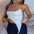 thumbnail image 3 of Women‘S Backless Halter Cami White Wrap Bandeau Crop Tank Tops, 3 of 6