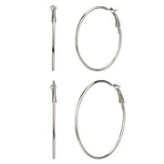 Time and Tru Adult Female 3 Pair Silver Tone Metal Hoop Earring Set- No Stones