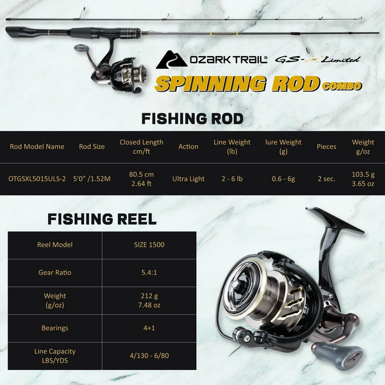 Ozark Trail GS-X Limited Spinning Combo, 5'0'' Ultra Light Action