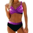 thumbnail image 2 of Neinkie Women's V Neck Padded Printed High Cut Bikini Set Two Piece Swimsuit, 2 of 6