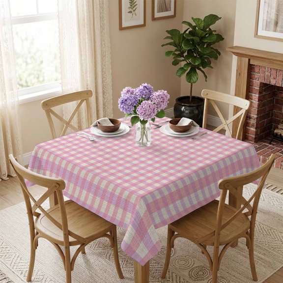 Pink Buffalo Plaid Square Tablecloth 60x60 Inch Linen Classic Checked Waterproof Polyester Table Cover, Washable Stain Resistant Tablecloth for Dining Table Kitchen Wedding
